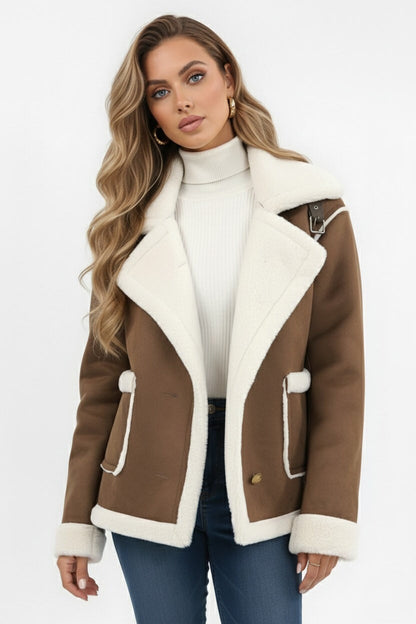 Heritage Lapel Trim Shearling Style Jacket For Women | Maelis