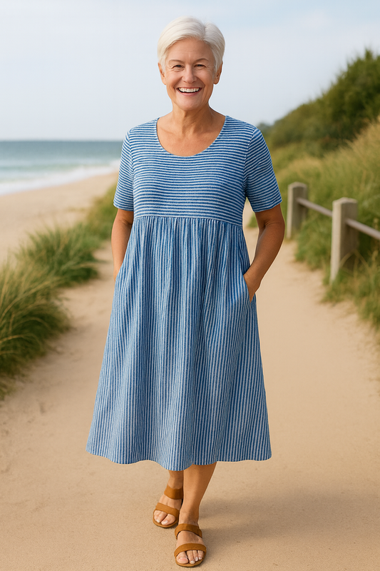 Muted Striped midi dress for women | Louise