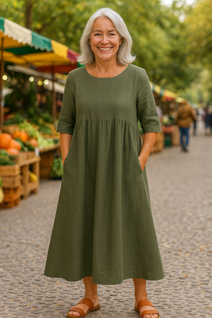 Sculptural Cotton pocket midi dress for women | Anora