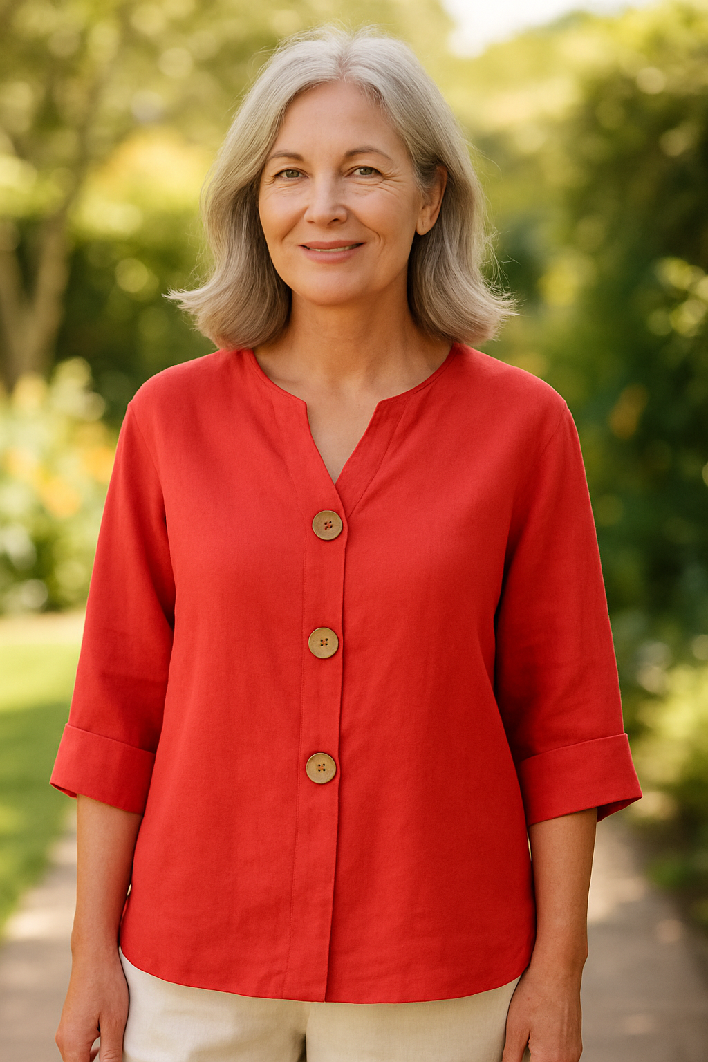 Structured Cotton-linen button blouse for women | Sage
