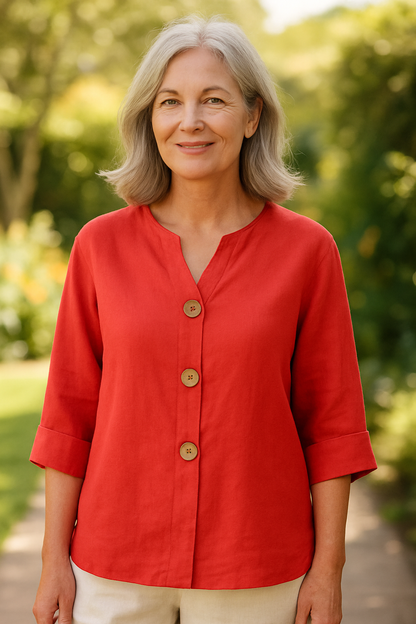 Structured Cotton-linen button blouse for women | Sage