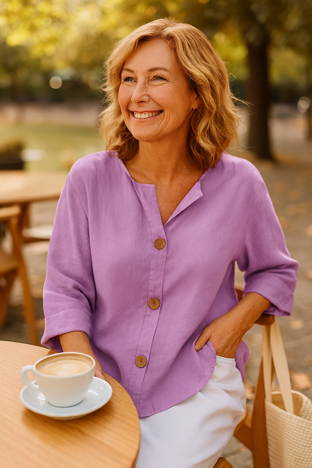 Structured Cotton-linen button blouse for women | Sage
