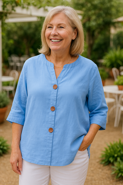 Structured Cotton-linen button blouse for women | Sage