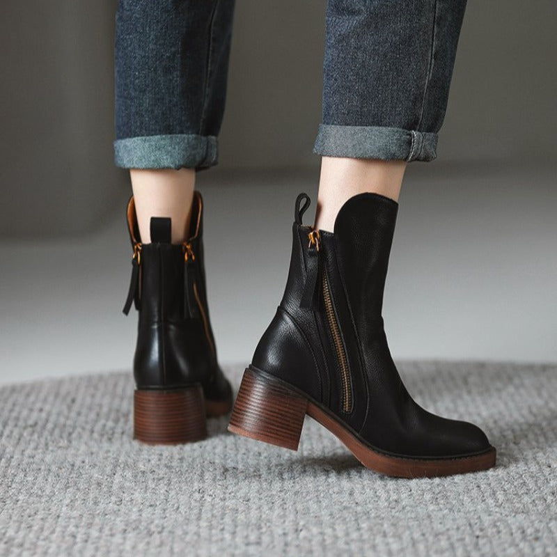 Herringbone Block Heel Ankle Boots for Women | Mirella