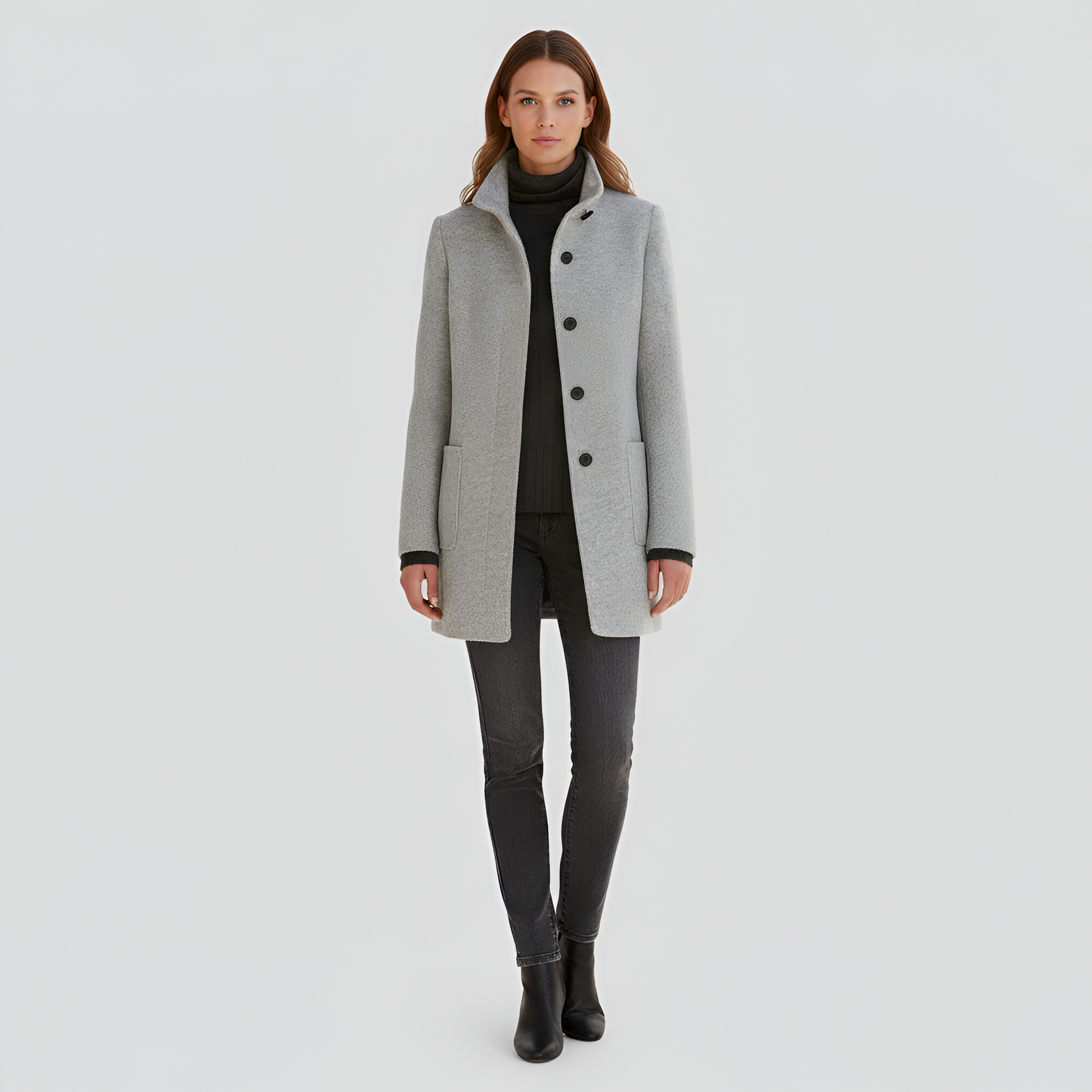 Edwardian Elegant button-front coat with high collar for women | Valerios