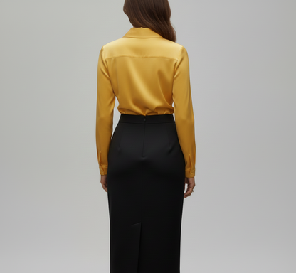 Woodland Elegant satin blouse with soft draped collar for women | Valerios