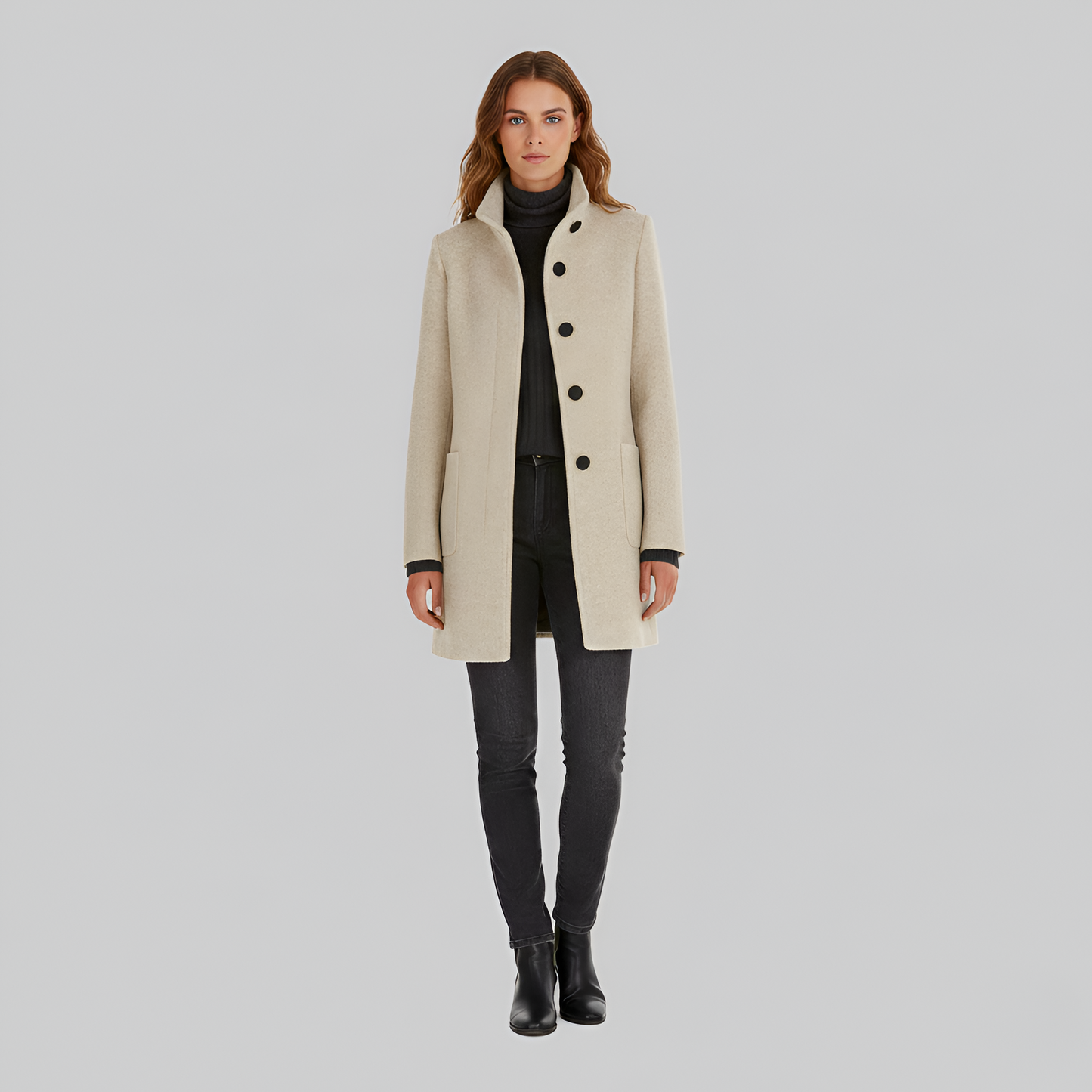 Edwardian Elegant button-front coat with high collar for women | Valerios