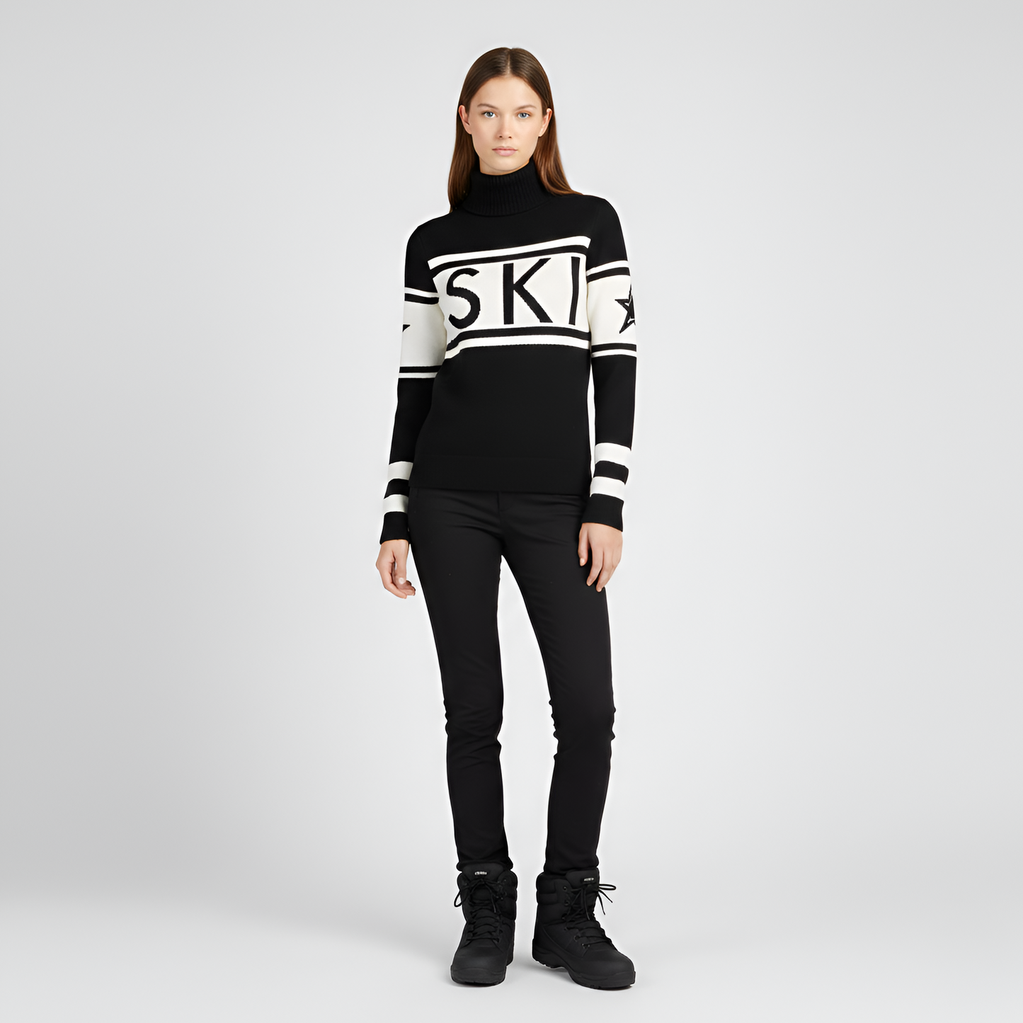 Wool Turtleneck knit sweater with logo design for women | Elara