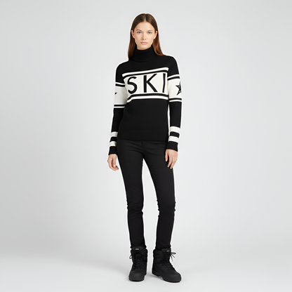 Wool Turtleneck knit sweater with logo design for women | Elara