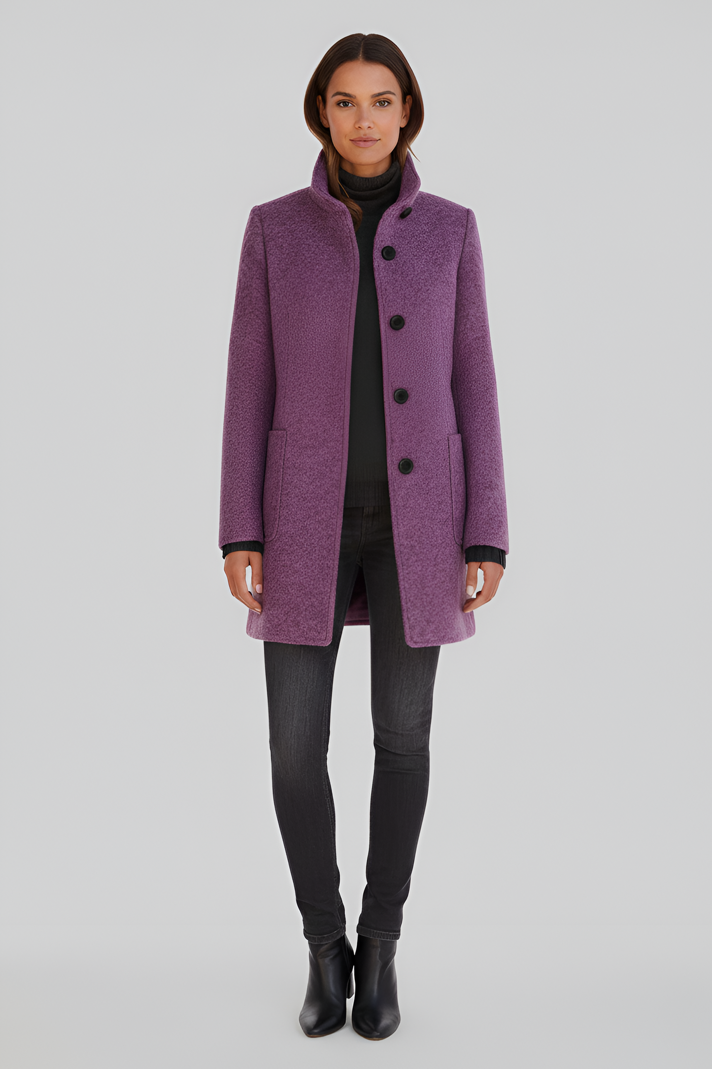 Edwardian Elegant button-front coat with high collar for women | Valerios