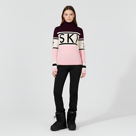 Wool Turtleneck knit sweater with logo design for women | Elara