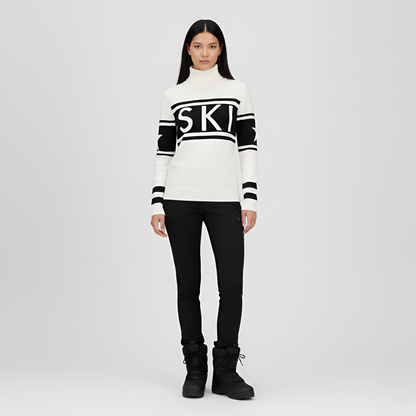 Wool Turtleneck knit sweater with logo design for women | Elara
