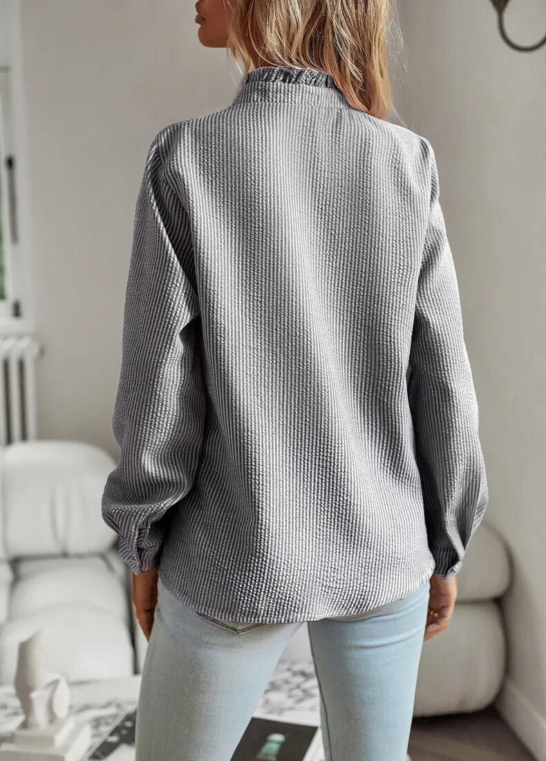 Lively Ruffle Detail Long Sleeve Blouse For Women | Celestine