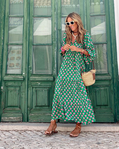 Romantic Bohemian Puff Sleeve Long Dress For Women | Isalora