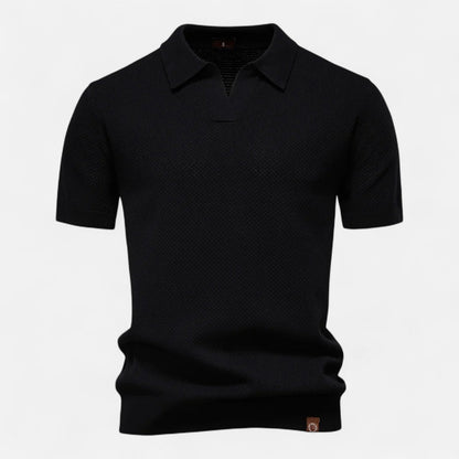 Tweed Knit polo shirt with button neck and long sleeves for men | Arlen