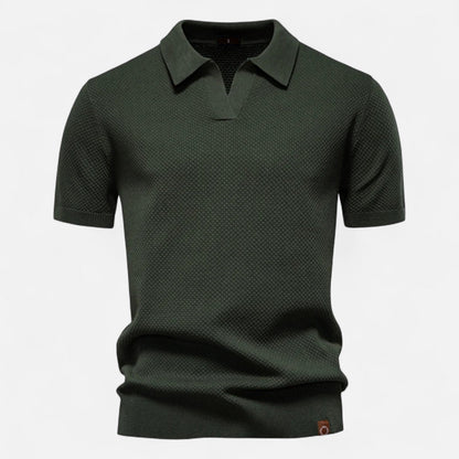 Tweed Knit polo shirt with button neck and long sleeves for men | Arlen
