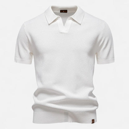 Tweed Knit polo shirt with button neck and long sleeves for men | Arlen