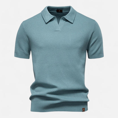 Tweed Knit polo shirt with button neck and long sleeves for men | Arlen