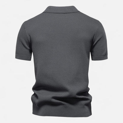 Tweed Knit polo shirt with button neck and long sleeves for men | Arlen