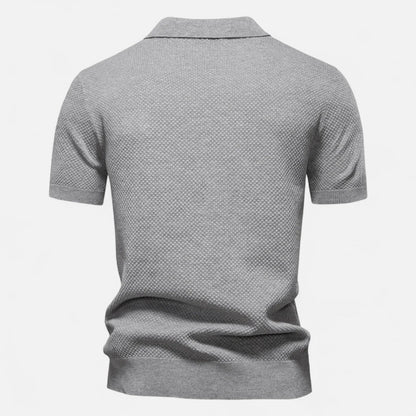 Tweed Knit polo shirt with button neck and long sleeves for men | Arlen