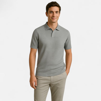 Tweed Knit polo shirt with button neck and long sleeves for men | Arlen