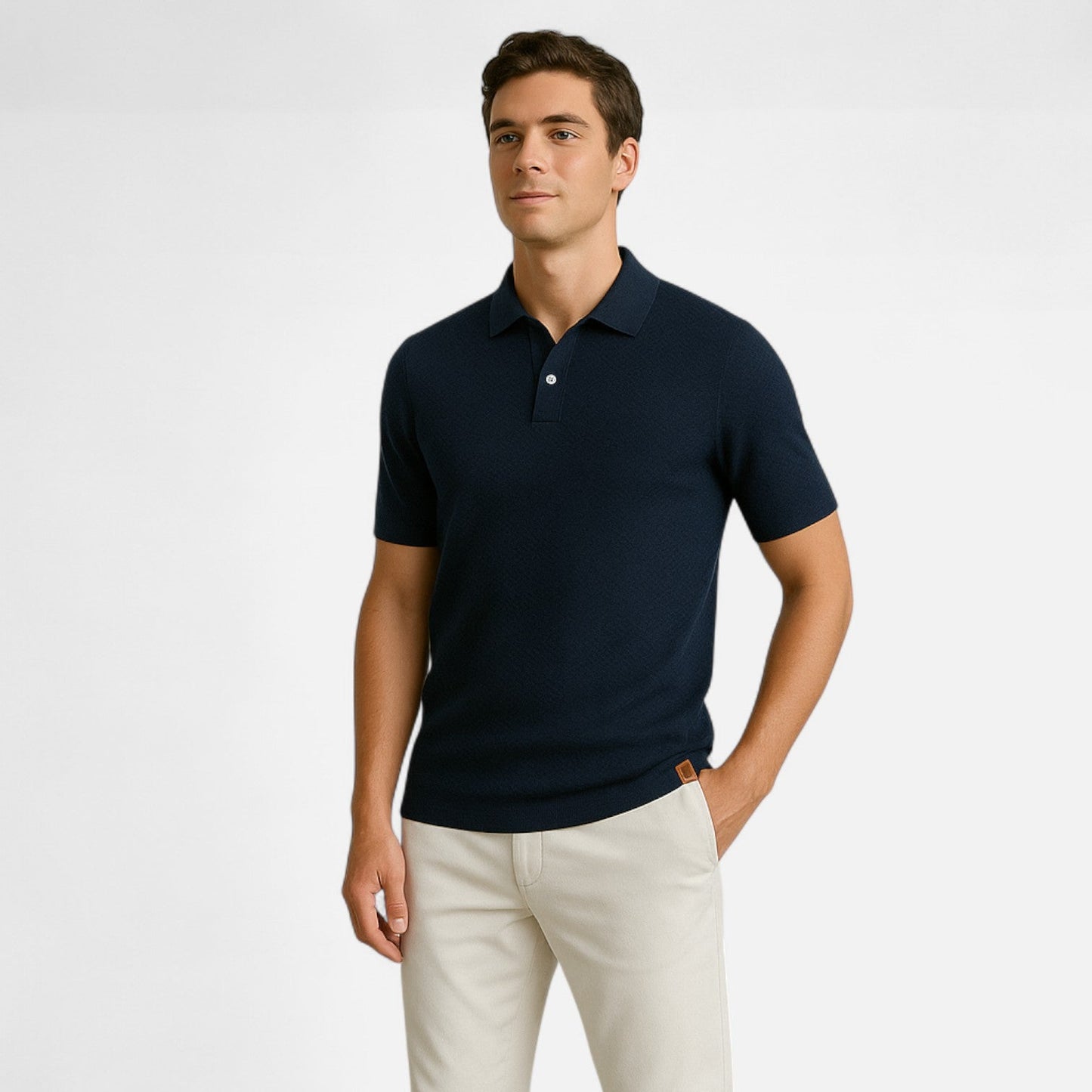 Tweed Knit polo shirt with button neck and long sleeves for men | Arlen