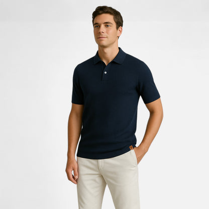 Tweed Knit polo shirt with button neck and long sleeves for men | Arlen