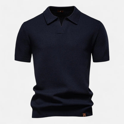 Tweed Knit polo shirt with button neck and long sleeves for men | Arlen