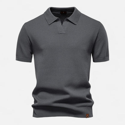 Tweed Knit polo shirt with button neck and long sleeves for men | Arlen