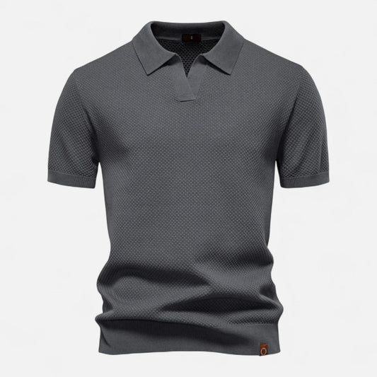 Tweed Knit polo shirt with button neck and long sleeves for men | Arlen
