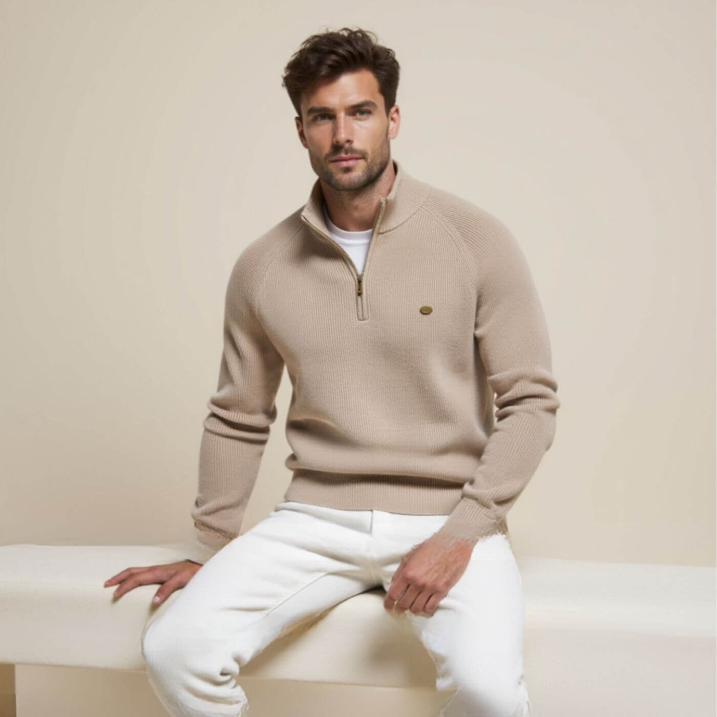 Cotton Half-zip knit sweater for men | Luke