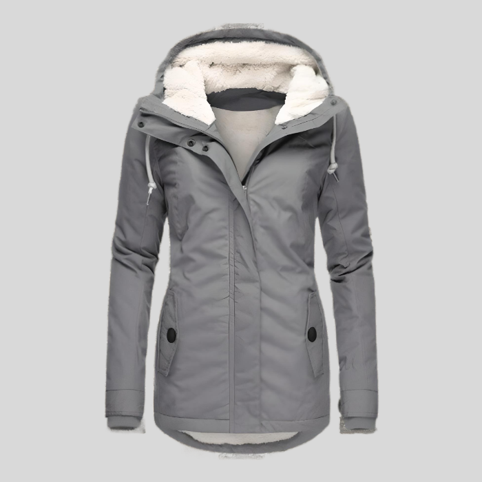Quietly Waterproof hooded jacket with long silhouette for women | Madelyn