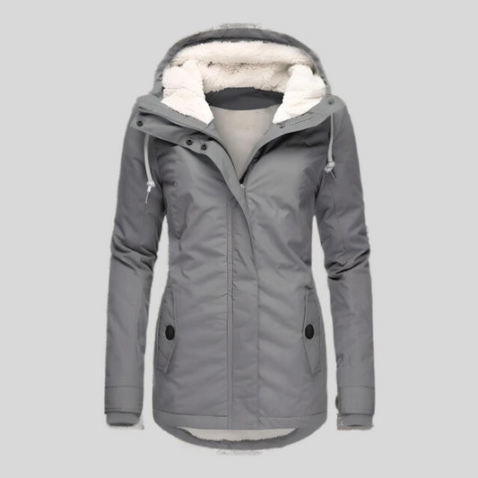 Quietly Waterproof hooded jacket with long silhouette for women | Madelyn