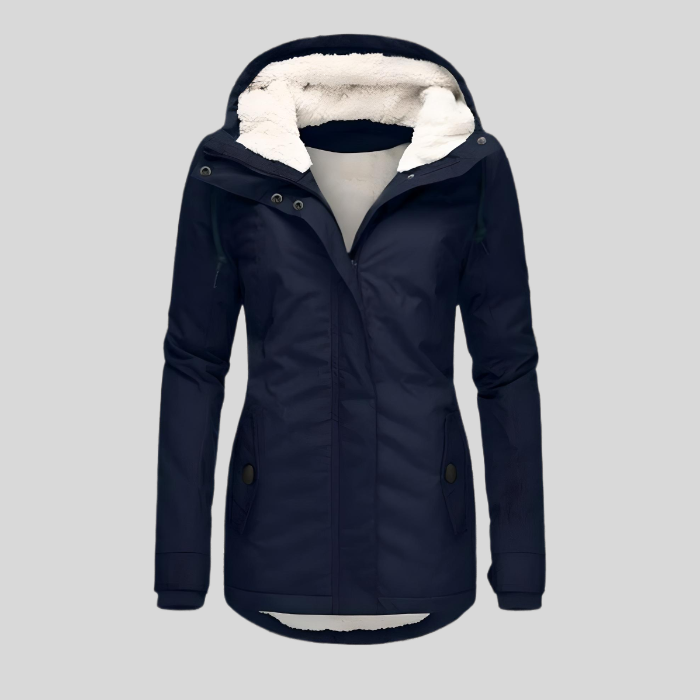 Quietly Waterproof hooded jacket with long silhouette for women | Madelyn