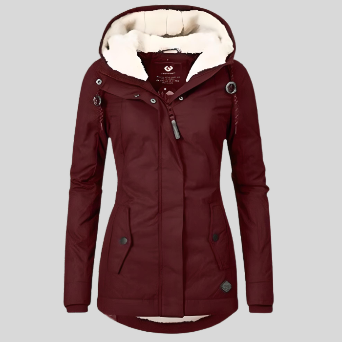 Quietly Waterproof hooded jacket with long silhouette for women | Madelyn