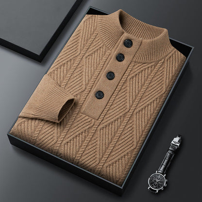 Copper Textured Button Neck Sweater for Men | Leandro