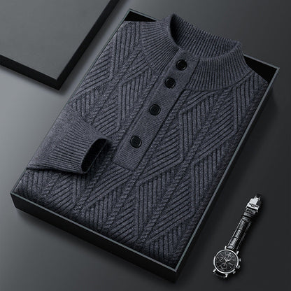 Copper Textured Button Neck Sweater for Men | Leandro