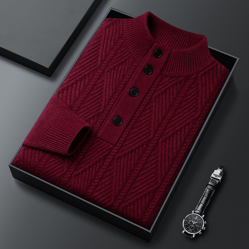 Copper Textured Button Neck Sweater for Men | Leandro