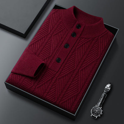 Copper Textured Button Neck Sweater for Men | Leandro