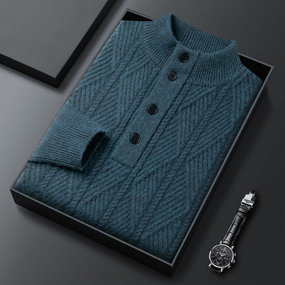 Copper Textured Button Neck Sweater for Men | Leandro