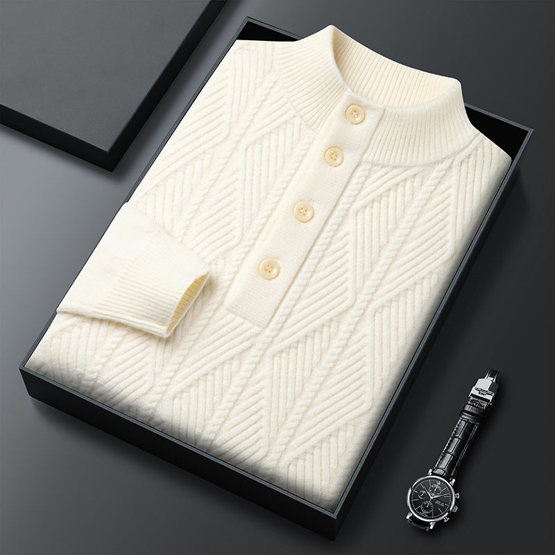 Copper Textured Button Neck Sweater for Men | Leandro