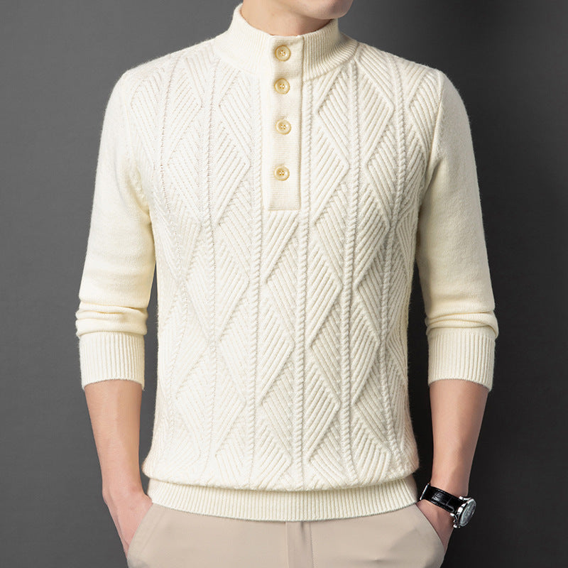 Copper Textured Button Neck Sweater for Men | Leandro