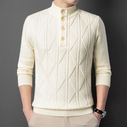 Copper Textured Button Neck Sweater for Men | Leandro