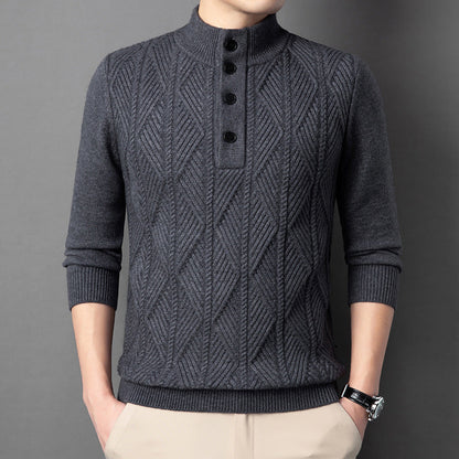 Copper Textured Button Neck Sweater for Men | Leandro