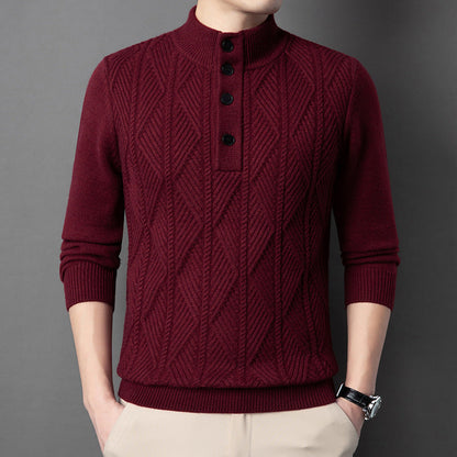 Copper Textured Button Neck Sweater for Men | Leandro