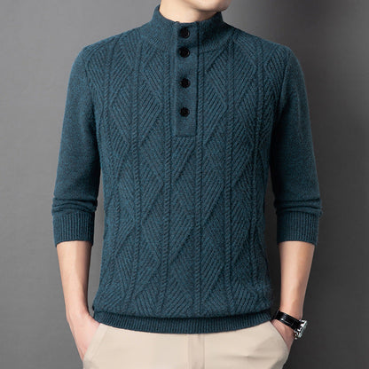 Copper Textured Button Neck Sweater for Men | Leandro