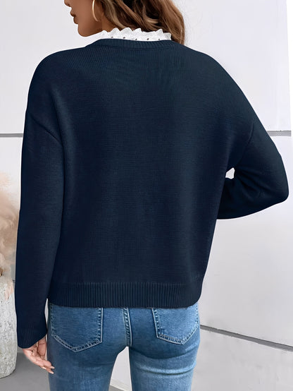 Visionary Lace Trim V Neck Blouse For Women | Mirelle