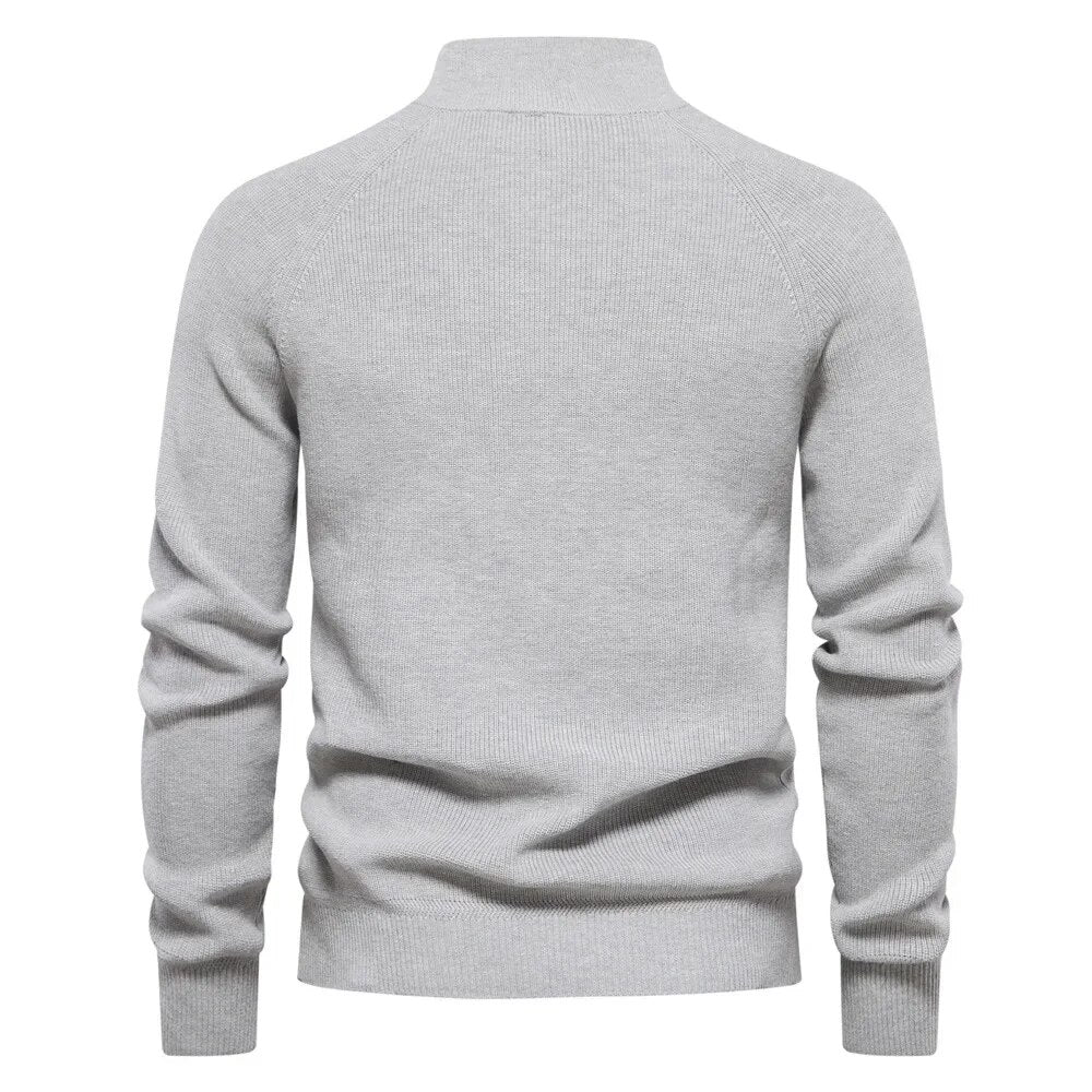 Lavender Ribbed Zip Neck Sweater for Men | Corin