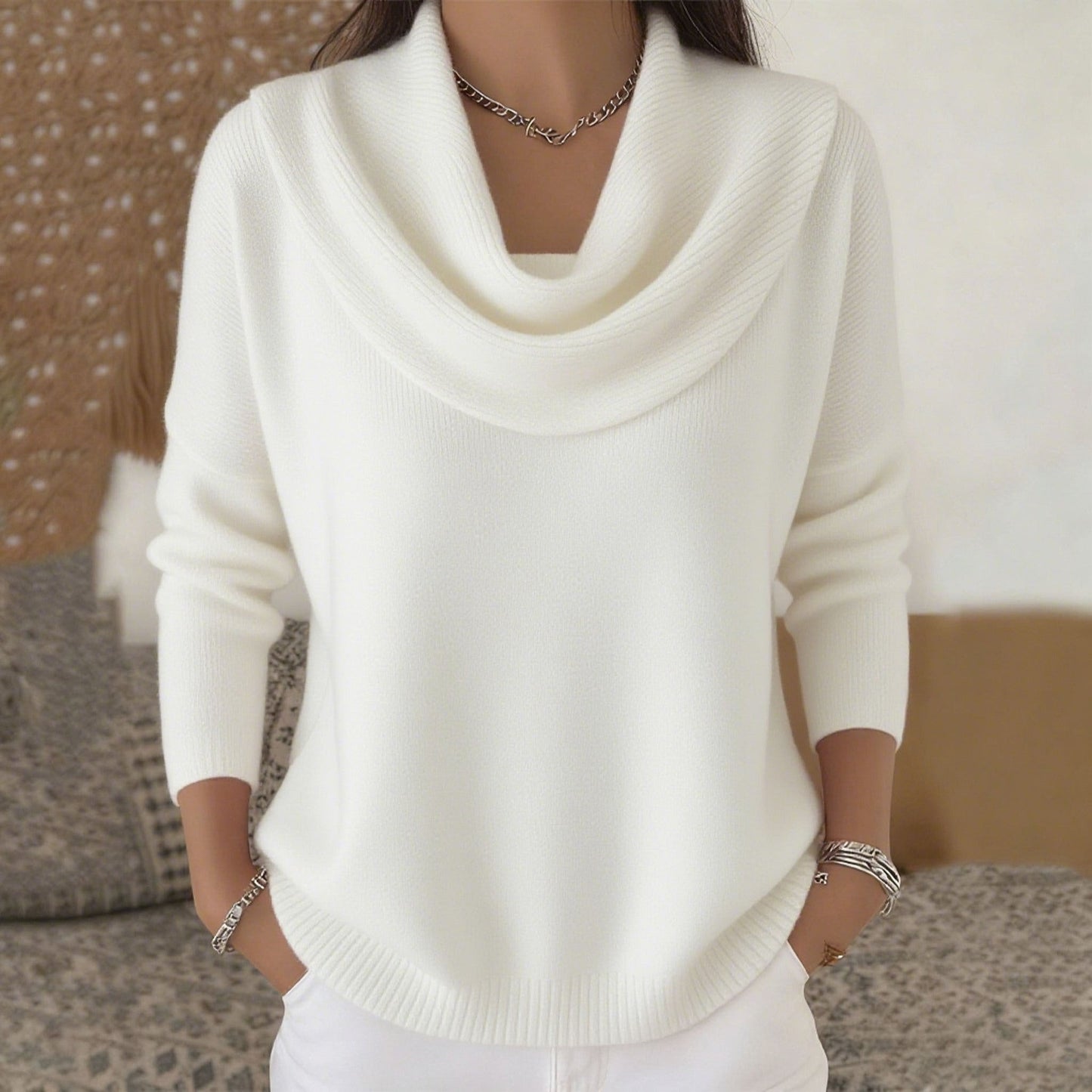 Reassuring Draped Cowl Neck Sweater For Women | Elara