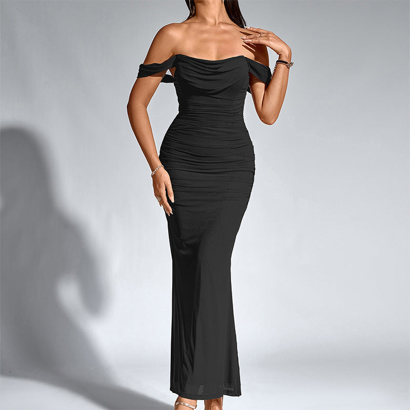 Peaceful Elegant Off Shoulder Backless Mermaid Long Dress For Women | Calantha